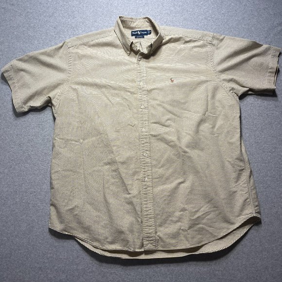 Polo Ralph Lauren Shirt Mens XL Yellow Plaid Flesh Pony Classic Short Sleeve - Picture 1 of 9